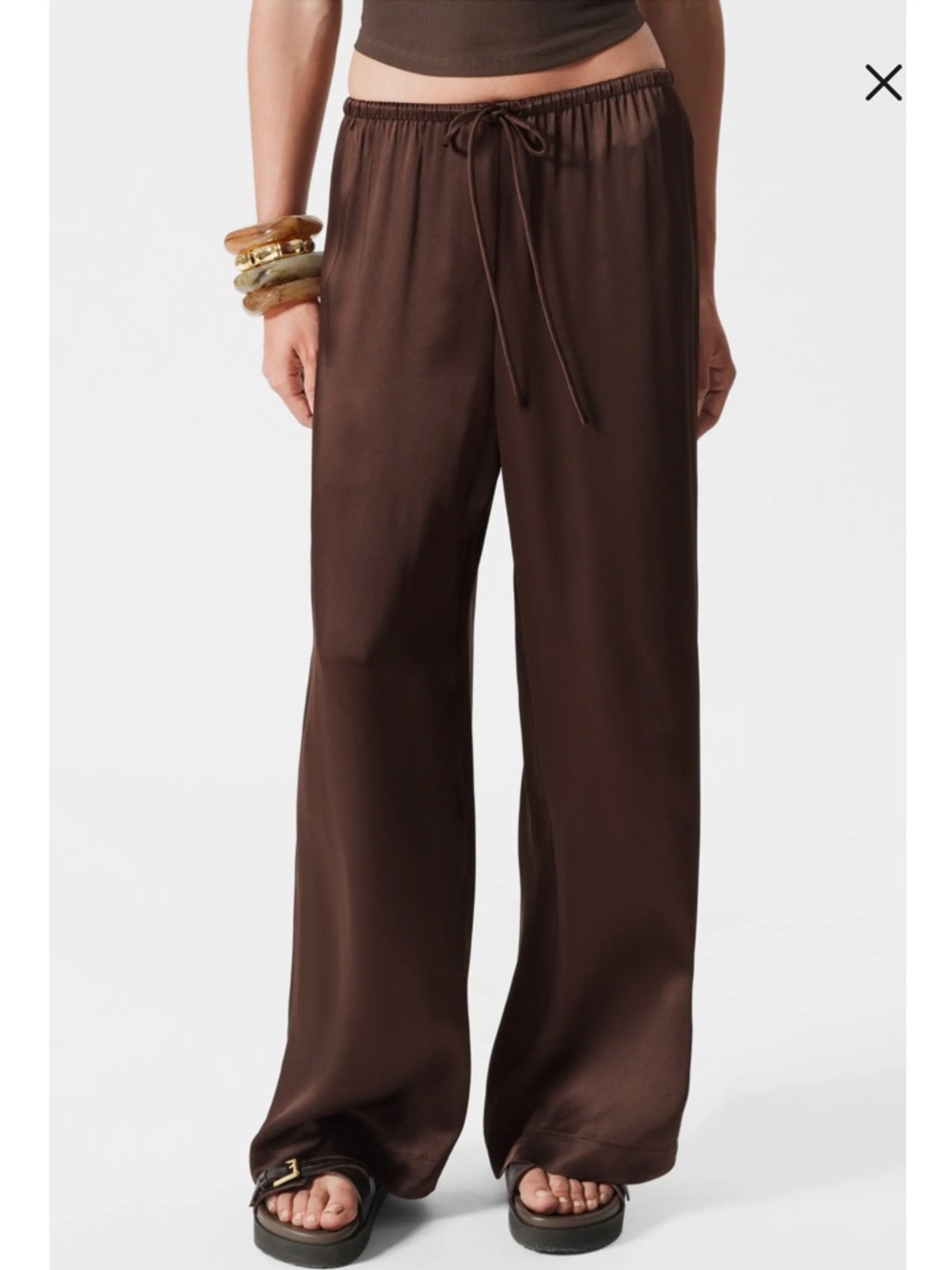 ZARA Brown Flowing Palazzo Modal Trouser Pants Wide Leg Lounge Travel Size M
